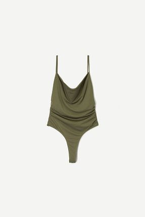 بادی خاکی زنانه یقه دگاژه Bershka - کد 897236058