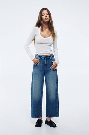 شلوار جین آبی زنانه پاچه گشاد Pull & Bear - کد 896352629