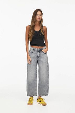 شلوار جین طوسی زنانه پاچه گشاد Pull & Bear - کد 896352491