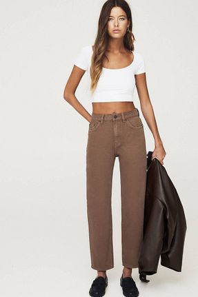 شلوار جین قهوه ای زنانه رگولار Pull & Bear - کد 897236733