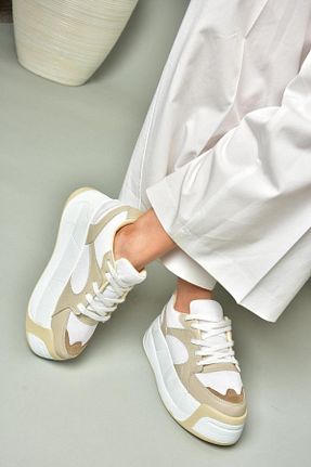 کفش اسنیکر بژ زنانه بند دار Fox Shoes - کد 895780452