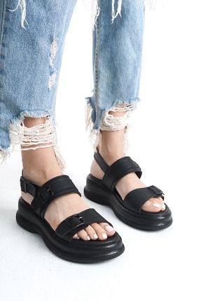 صندل مشکی زنانه پاشنه تخت SH SİLVER MODA - کد 897341095