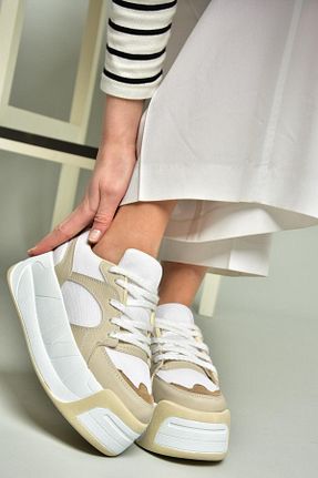 کفش اسنیکر بژ زنانه بند دار Fox Shoes - کد 895780452