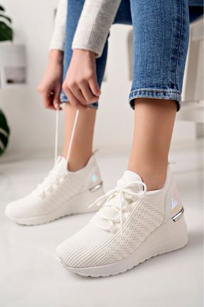 کفش اسنیکر سفید زنانه بند دار moda sara - کد 897385335