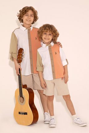 پیراهن قهوه ای بچه گانه یقه پیراهنی U.S. Polo Assn. - کد 833009987