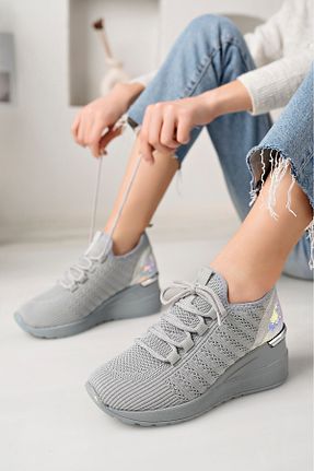 کفش اسنیکر طوسی زنانه بند دار moda sara - کد 897415836