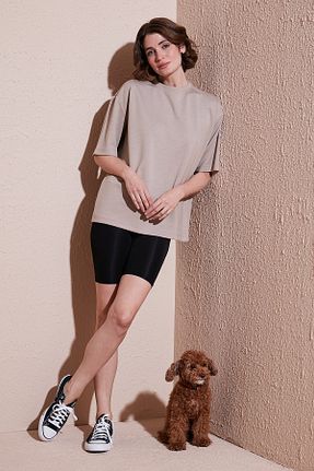 تیشرت طوسی زنانه اورسایز Lela - کد 897470111
