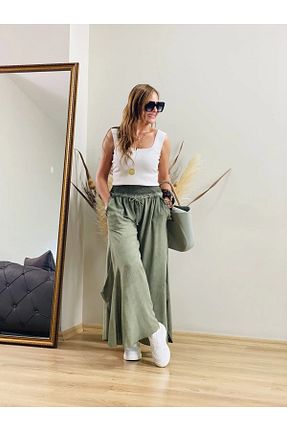 شلوار پارچه ای خاکی زنانه بلند Fibula - کد 897478500