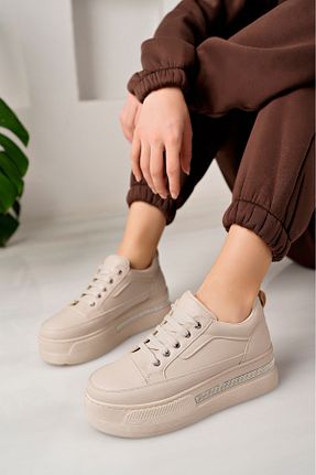 کفش اسنیکر بژ زنانه بند دار moda sara - کد 897489911