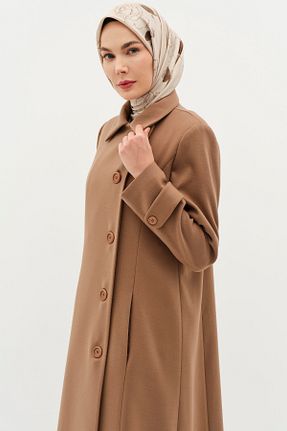 پالتو پشمی حجاب قهوه ای زنانه رگولار Tuğba - کد 897562643