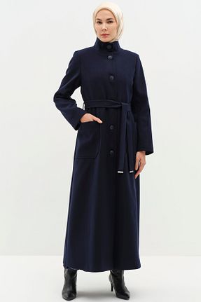 پالتو پشمی حجاب سرمه ای زنانه رگولار Tuğba - کد 897562104