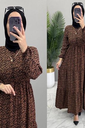 لباس سایز بزرگ قهوه ای زنانه ابریشم Mercan - کد 898103805
