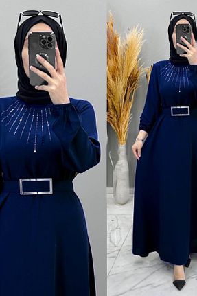 لباس مجلسی سایز بزرگ سرمه ای زنانه یقه دوچرخه Mercan - کد 898105518
