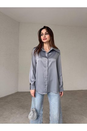 پیراهن طوسی زنانه اورسایز Genel Markalar - کد 897657566