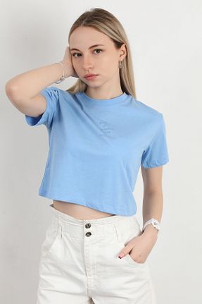 تیشرت آبی زنانه اسلیم فیت GİYSA - کد 897687823