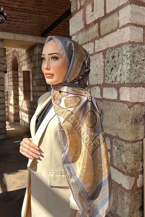 شال بژ زنانه میکرو ساتن hkpolo - کد 897715708
