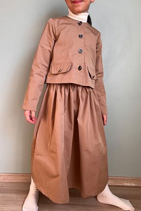 ست بالاتنه و پائین تنه حجاب بژ بچه گانه A-line Masnu Çocuk - کد 898352895