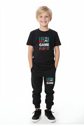 ست بالاتنه و پائین تنه مشکی بچه گانه بافت panios kids - کد 898353246