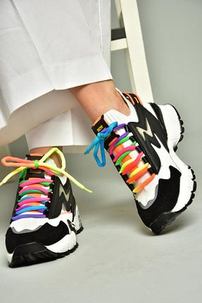 کفش اسنیکر مشکی زنانه بند دار Fox Shoes - کد 897780255