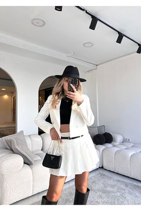 ست بالاتنه و پائین تنه سفید زنانه بافتنی Wishstyling - کد 897741265