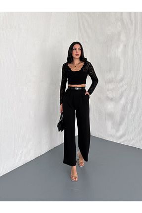 شلوار پارچه ای مشکی زنانه بلند Gugus - کد 897779640