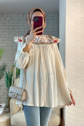پیراهن حجاب بژ زنانه رگولار Salih Çelebi - کد 897793141
