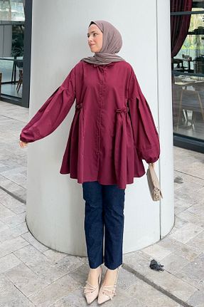 پیراهن حجاب زرشکی زنانه اورسایز lamelif - کد 897709326