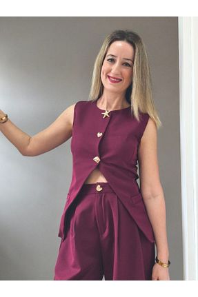 ست بالاتنه و پائین تنه زرشکی زنانه بافتنی HSNGIYIM - کد 897781014
