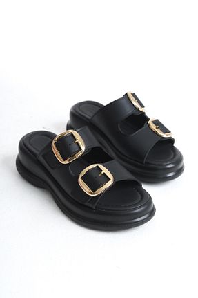 دمپائی مشکی زنانه چرم مصنوعی SH SİLVER MODA - کد 897822320