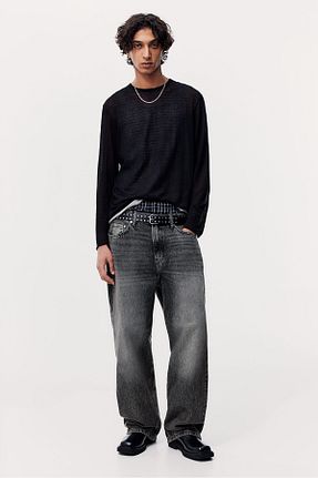 شلوار جین طوسی مردانه پاچه پهن H&M - کد 898994825