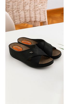 دمپائی خانگی مشکی زنانه چرم مصنوعی POLOMİA - کد 856851767