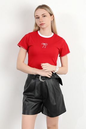 تیشرت قرمز زنانه اسلیم فیت GİYSA - کد 897883969