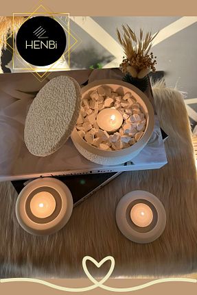 شمعدان و شمع گیر سفید Taş Tozu HENBi - کد 897887213