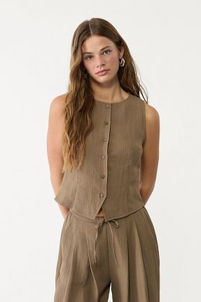 بلوز قهوه ای زنانه ساده Stradivarius - کد 898527910
