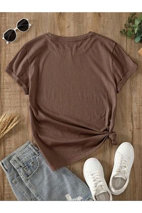 تیشرت قهوه ای زنانه رگولار Medinenur - کد 897901566