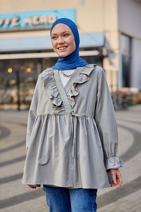 تونیک حجاب طوسی زنانه پنبه پلی استر LOCCO - کد 891431207