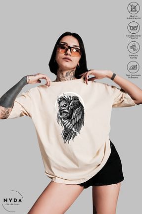 تیشرت بژ زنانه اورسایز Nyda Collections - کد 897909523