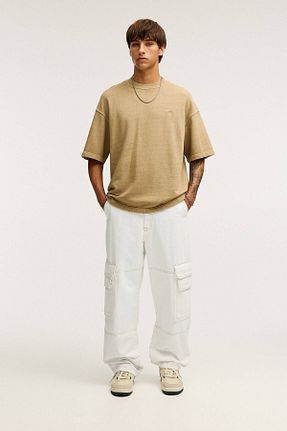 شلوار جین سفید مردانه پاچه پهن Pull & Bear - کد 897921500