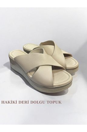 دمپائی بژ زنانه چرم خالص SHOUGO - کد 897939757