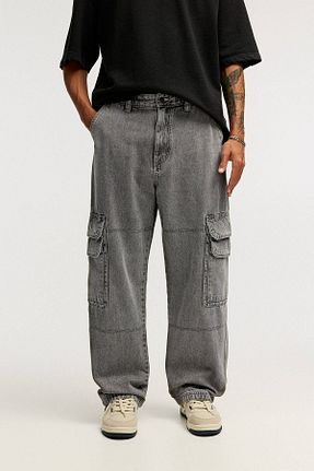 شلوار جین طوسی مردانه پاچه پهن Pull & Bear - کد 897921460