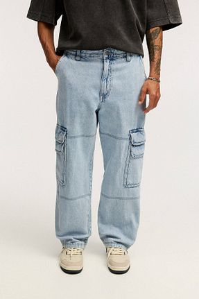 شلوار جین آبی مردانه پاچه پهن Pull & Bear - کد 897921476