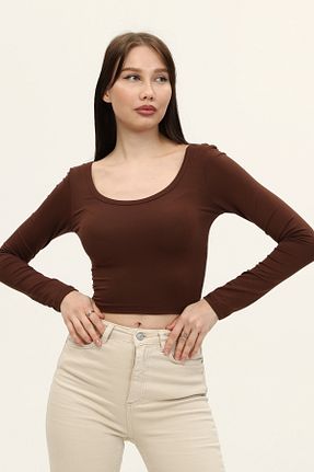 بلوز قهوه ای زنانه ساده Pawle - کد 897930842