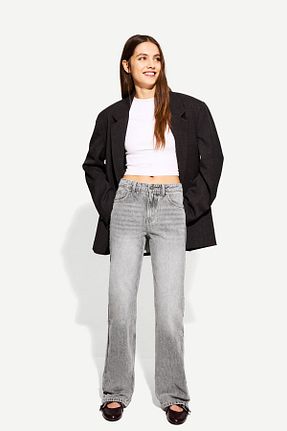 شلوار جین طوسی زنانه پاچه گشاد Bershka - کد 897944298