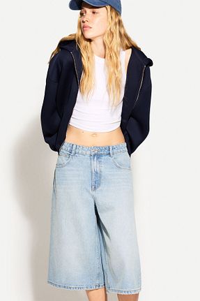 شلوارک و برمودا آبی زنانه اسلیم Bershka - کد 897944351
