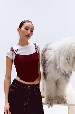 بلوز قهوه ای زنانه ساده Bershka - کد 898087413