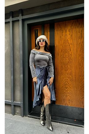 دامن سرمه ای زنانه مخمل Butik - کد 897968487