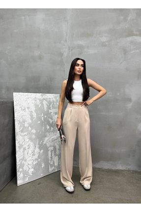 شلوار پارچه ای بژ زنانه بلند Bak