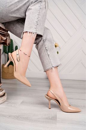 کفش پاشنه بلند کلاسیک بژ زنانه چرم لاکی MYDERİN SHOES - کد 897981622