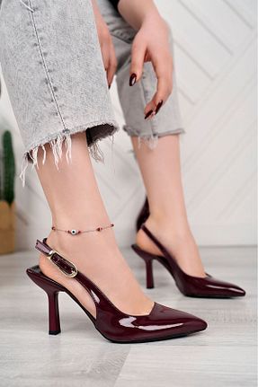 کفش پاشنه بلند کلاسیک زرشکی زنانه چرم لاکی MYDERİN SHOES - کد 897981624