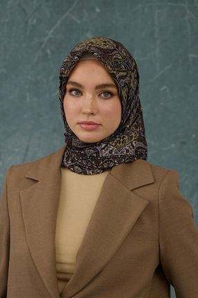 روسری قهوه ای پنبه پلی استر İpekhan - کد 897984798
